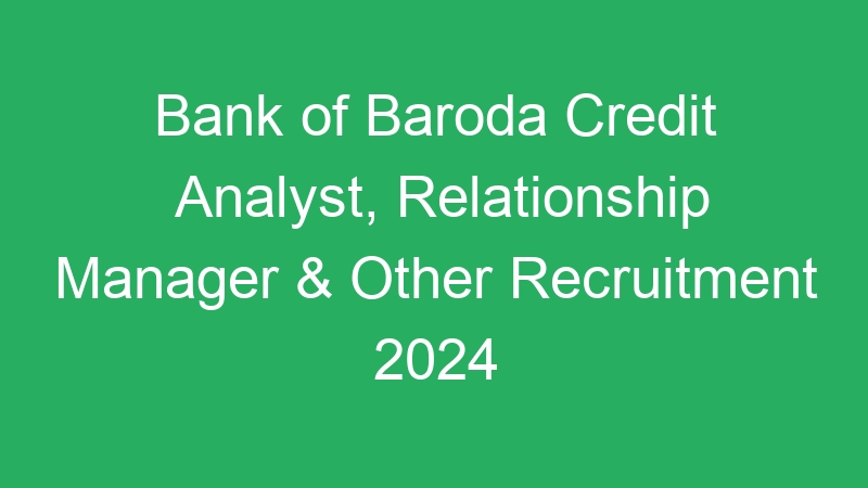 Bank of Baroda Credit Analyst, Relationship Manager & Other Recruitment 2024