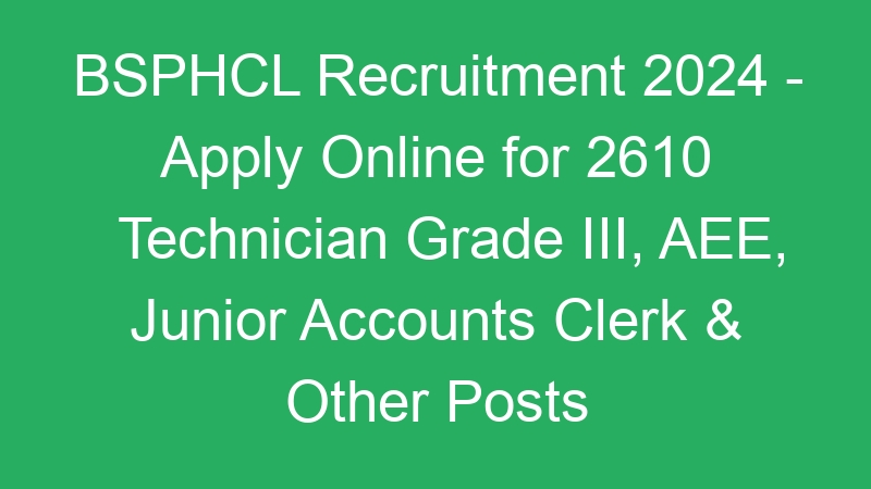 BSPHCL Recruitment 2024 – Apply Online for 2610 Technician Grade III, AEE, Junior Accounts Clerk & Other Posts