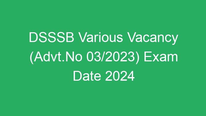 DSSSB Various Vacancy (Advt.No 03/2023) Exam Date 2024