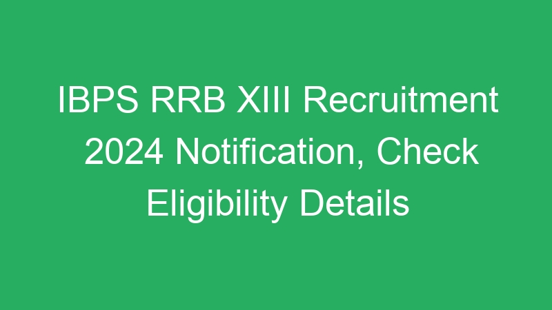 IBPS RRB XIII Recruitment 2024 Notification, Check Eligibility Details