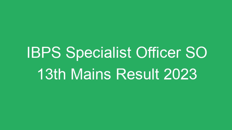 IBPS Specialist Officer SO 13th Mains Result 2023