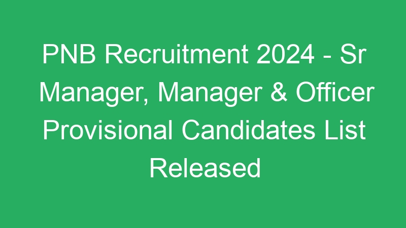 PNB Recruitment 2024 – Sr Manager, Manager & Officer Provisional Candidates List Released