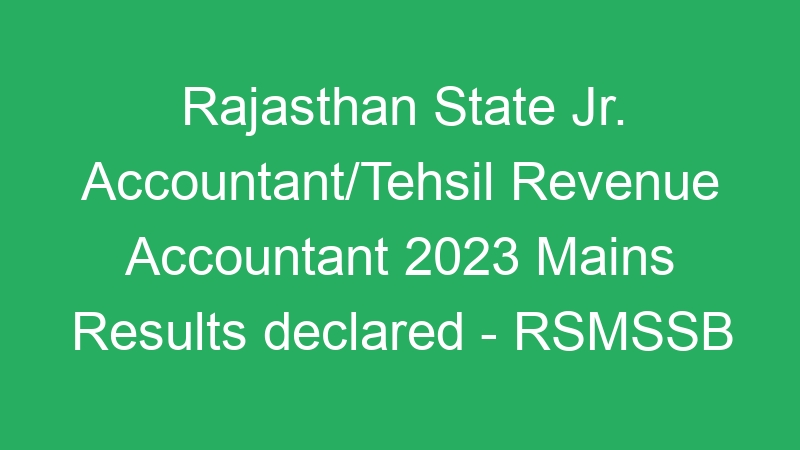 Rajasthan State Jr. Accountant/Tehsil Revenue Accountant 2023 Mains Results declared – RSMSSB