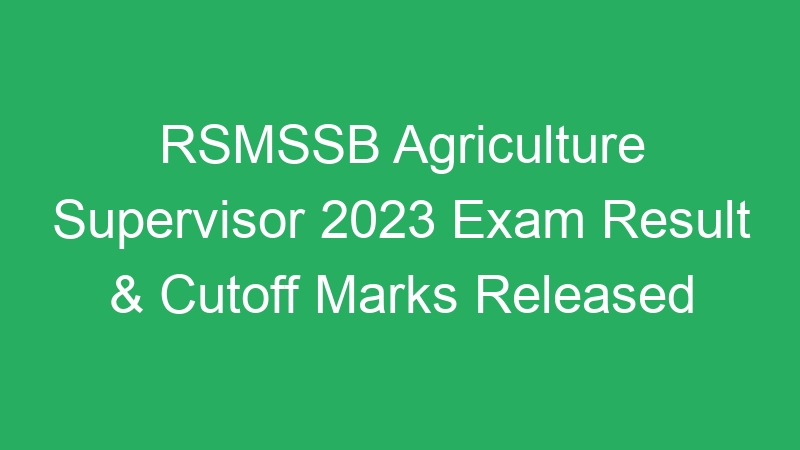 Rajasthan Govt Jobs – Agriculture Supervisor 2023 DV Date Published -RSMSSB- 430 Posts