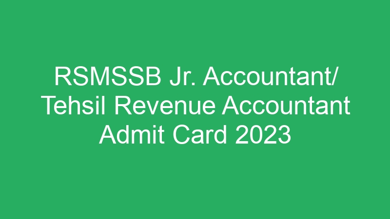 RSMSSB Jr. Accountant/ Tehsil Revenue Accountant Admit Card 2023