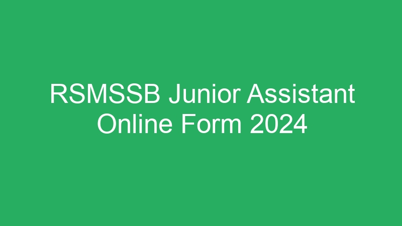 RSMSSB Junior Assistant Online Form 2024