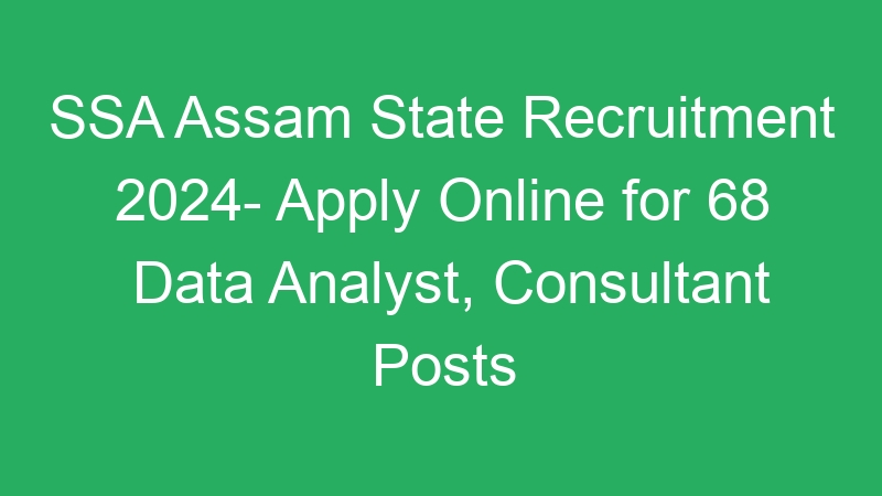 SSA Assam State Recruitment 2024- Apply Online for 68 Data Analyst, Consultant Posts