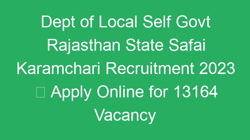 Dept of Local Self Govt Rajasthan State Safai Karamchari Recruitment 2023  Apply Online for 13164 Vacancy