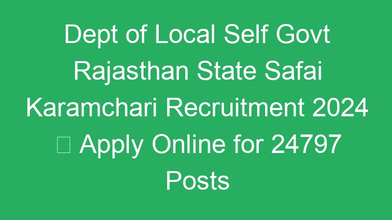 Dept of Local Self Govt Rajasthan State Safai Karamchari Recruitment 2024  Apply Online for 24797 Posts