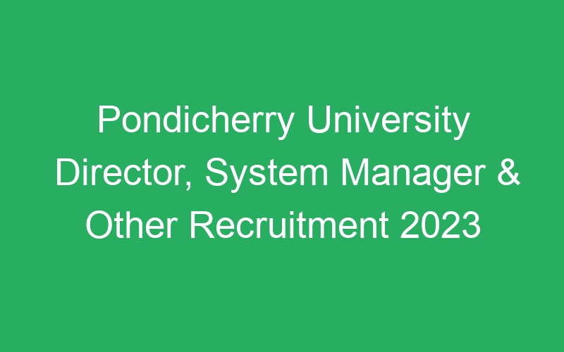 Pondicherry University Director, System Manager & Other Recruitment 2023