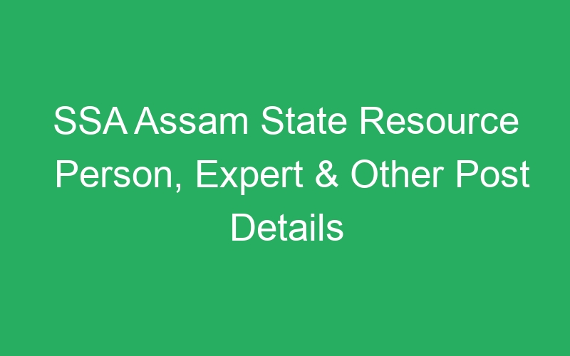 SSA Assam State Resource Person, Expert & Other Post Details